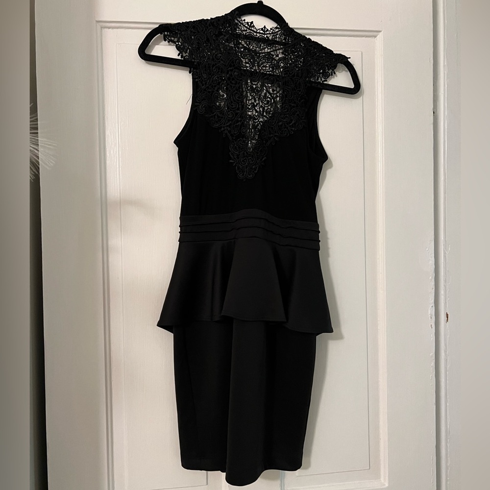 Black lace high neck peplum mini bodycon dress